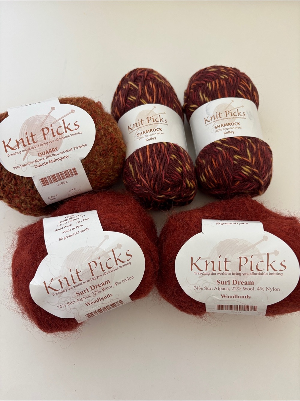 Knit Picks Peruvian Wool Alpaca Yarn Lot of 5 Skiens Peru Rust Red Craft Crochet